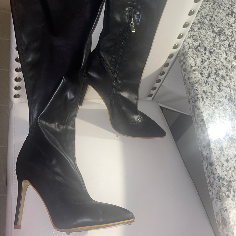 Leather thigh high boots
